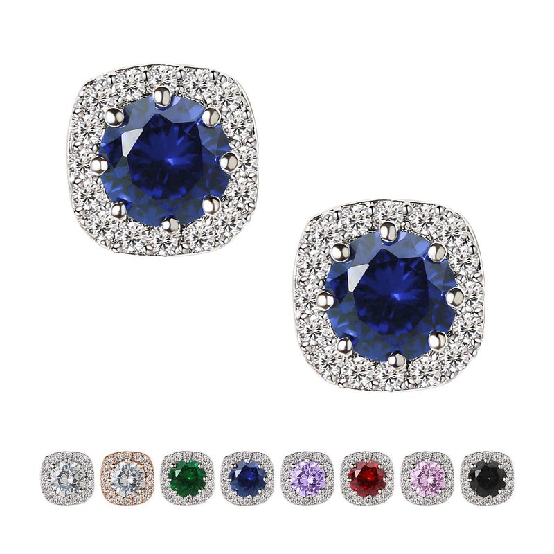 SWEETV Cubic Zirconia Rhinestone Stud Earrings for Women, Blue - Image 1